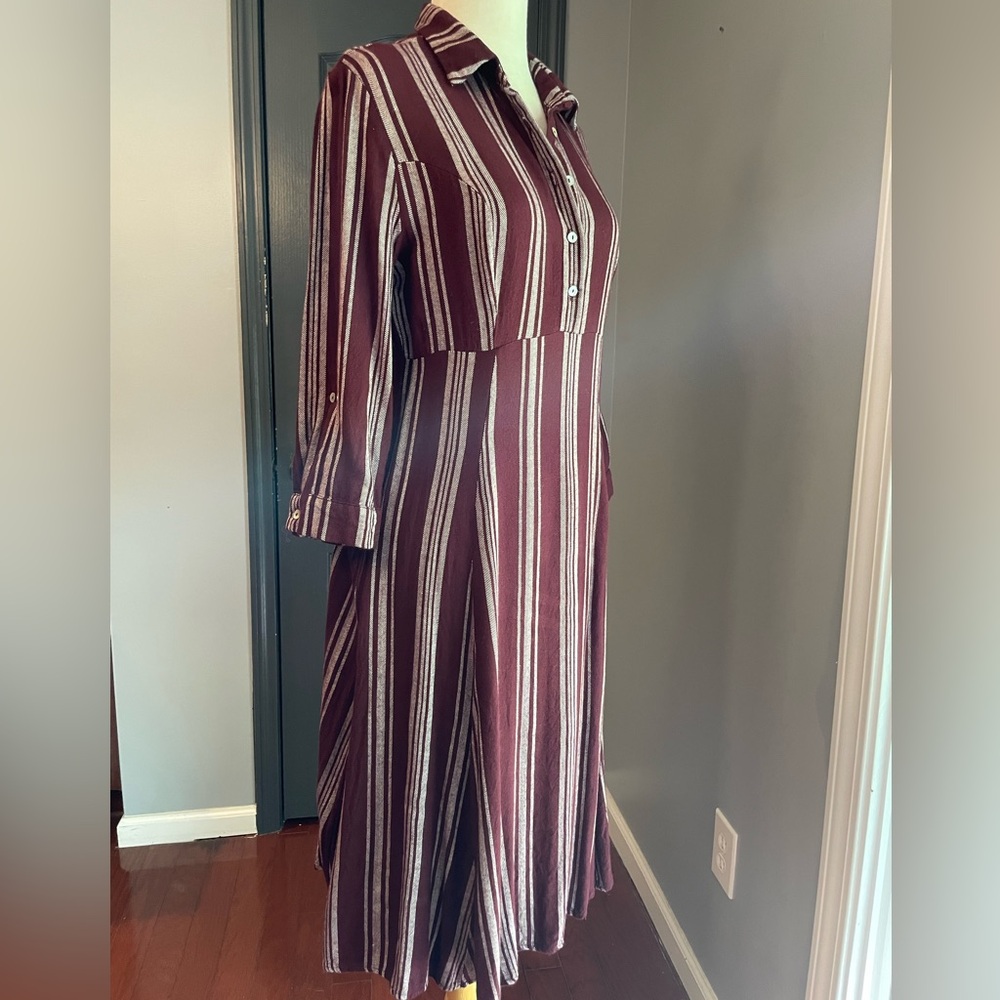 Altar’d State Striped Button Down Burgundy Retro Pin Up Midi Dress